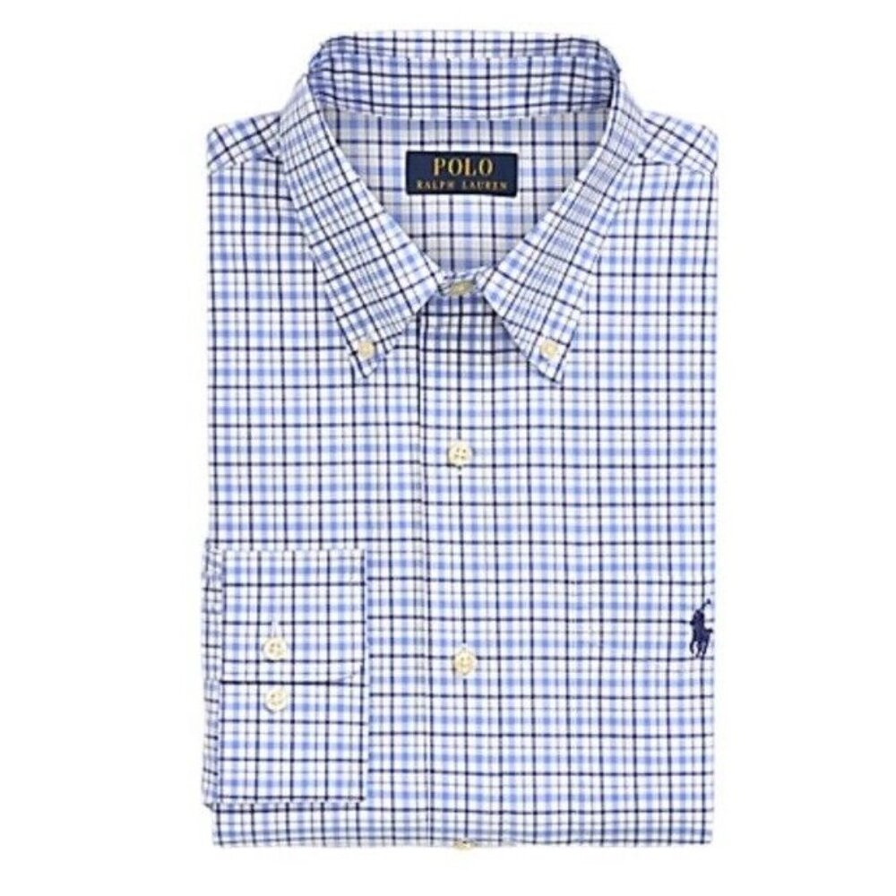 Polo Ralph Lauren Custom Fit Blue Plaid Dress Shirt Men Size 16 NWT $125